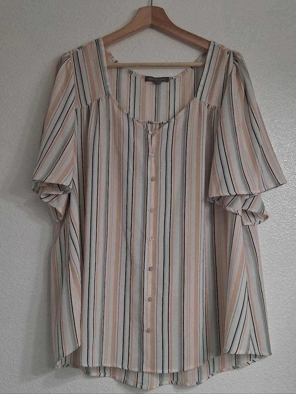 Peace & Pearls Textured Striped Blouse    Size 2X